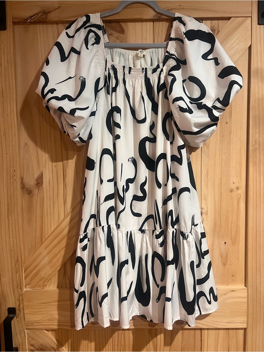 entro White Mini Dress with Black Graphic Swirls